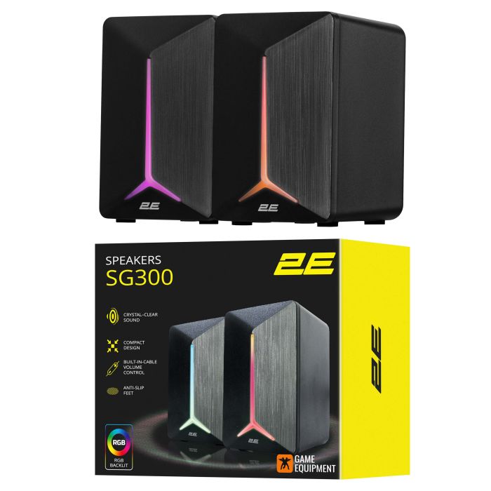 Акустическая система 2E GAMING SG300, 2.0, 3.5mm, RGB, чёрный