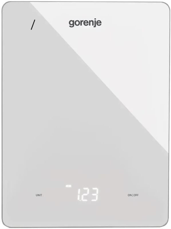 Ваги Gorenje кухонні, 10кг, AAAx3 в комплекті, дисплей, скло, білий