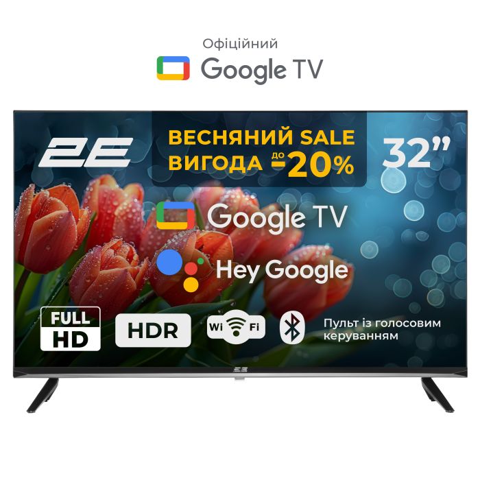 Телевізор 32" 2E LED FHD 60Hz Smart Google TV Black