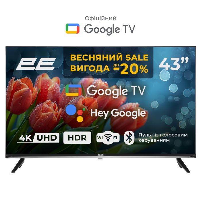 Телевізор 43" 2E LED 4K 60Hz Smart Google TV Black
