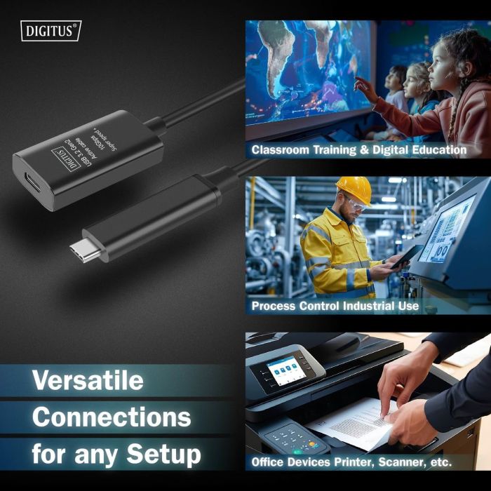 Подовжувач DIGITUS USB 3.2 Gen2 Active Cable 10G, C/M-C/F, 5м, чорний