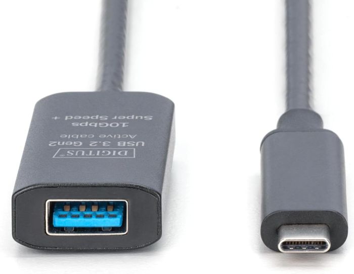 Подовжувач DIGITUS USB 3.2 Gen2 Active Cable 10G, C/M-A/F, 5м, чорний