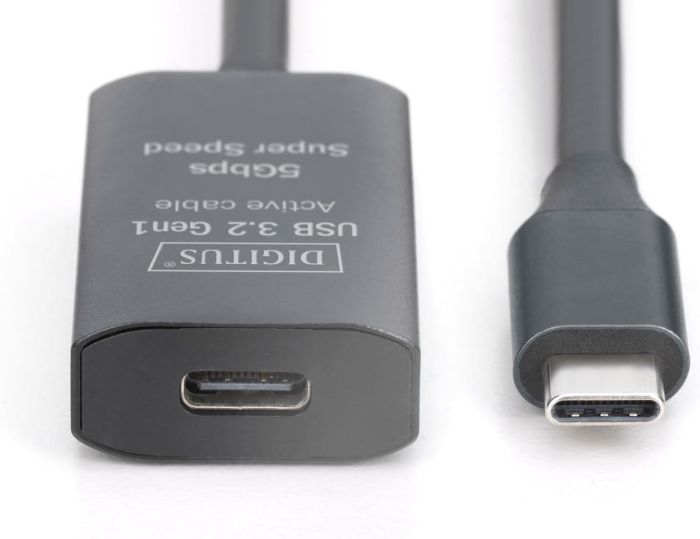 Подовжувач DIGITUS USB 3.2 Gen1 Active Cable 5G, C/M-C/F, 10м, чорний
