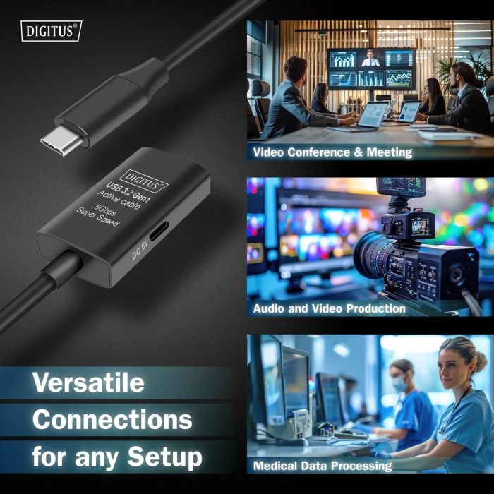 Подовжувач DIGITUS USB 3.2 Gen1 Active Cable 5G, C/M-C/F, 10м, чорний