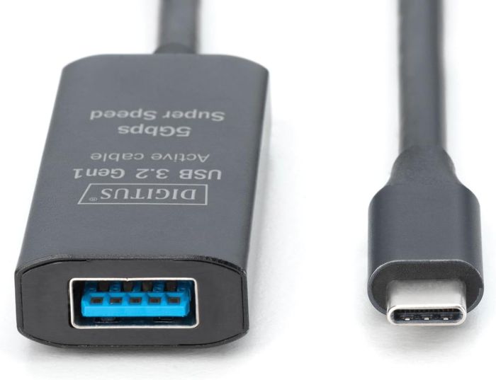 Удлинитель DIGITUS USB 3.2 Gen1 Active Cable 5G, C/M-A/F, 5м, черный