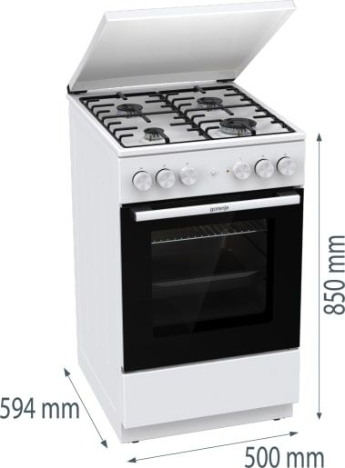 Плита Gorenje комбінована, 68л, 50x60см, емальовані реш, з кришкою, білий