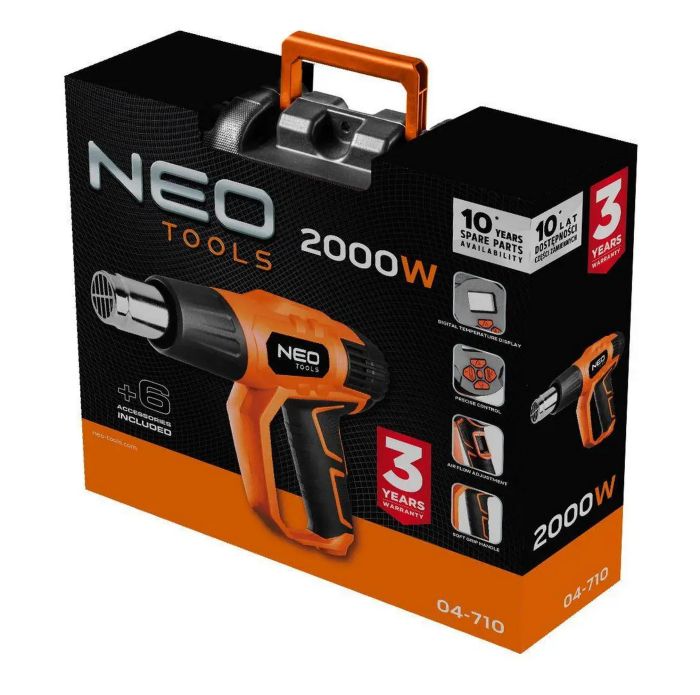 Фен будівельний Neo Tools 2000Вт 70-600°C 300/500л/хв 0.77кг