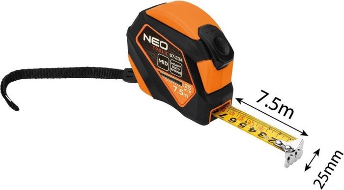 Рулетка Neo Tools, 7.5мx25мм, с фиксатором сматывания, магнит