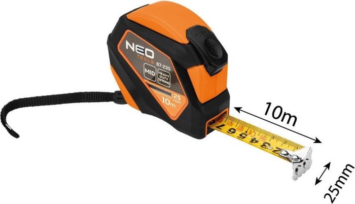 Рулетка Neo Tools, 10мx25мм, с фиксатором сматывания, магнит