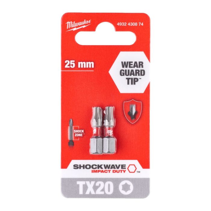 Биты Milwaukee Shockwave, набор 2шт, Torx T20х25мм