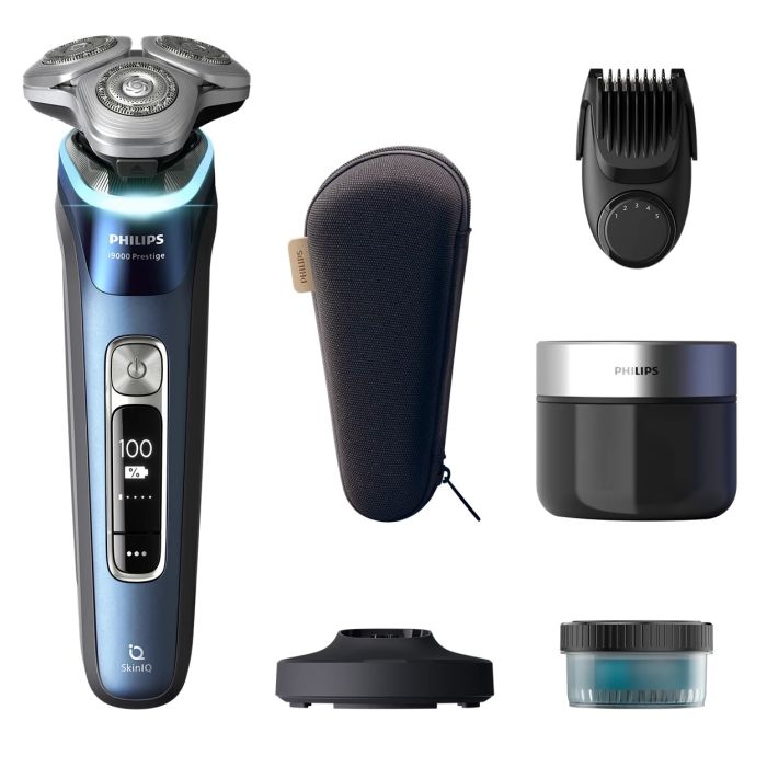 Бритва електр. Philips Series i9000 Prestige SkinIQ роторная,  бритв.головок-3, Li-Ion, сух.+влажн., триммер,индикат. заряда, тверд. чехол, синий