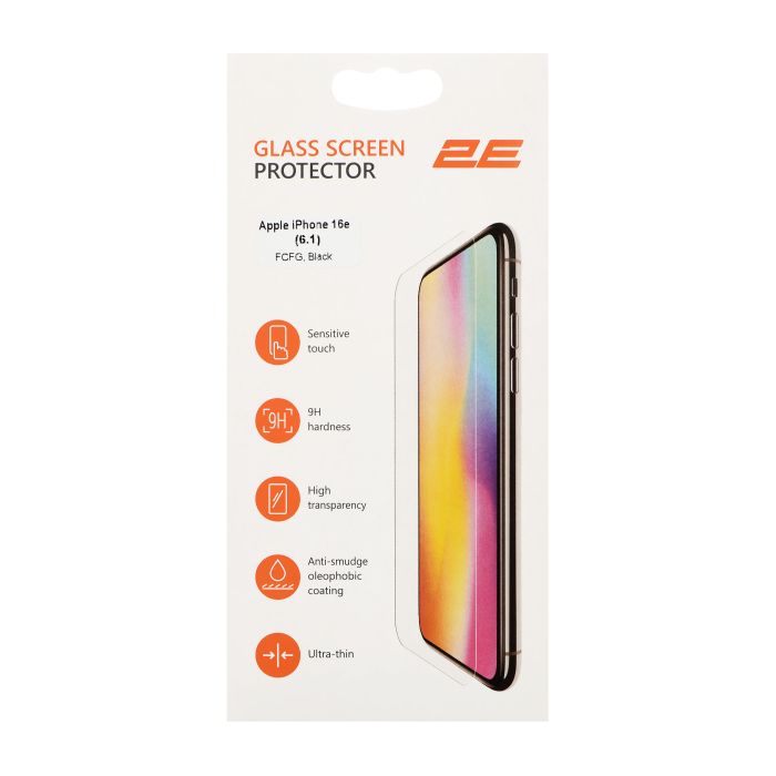 Защитное стекло 2E для Apple iPhone 16e(6.1), 2.5D FCFG, (1 Pack), черная рамка