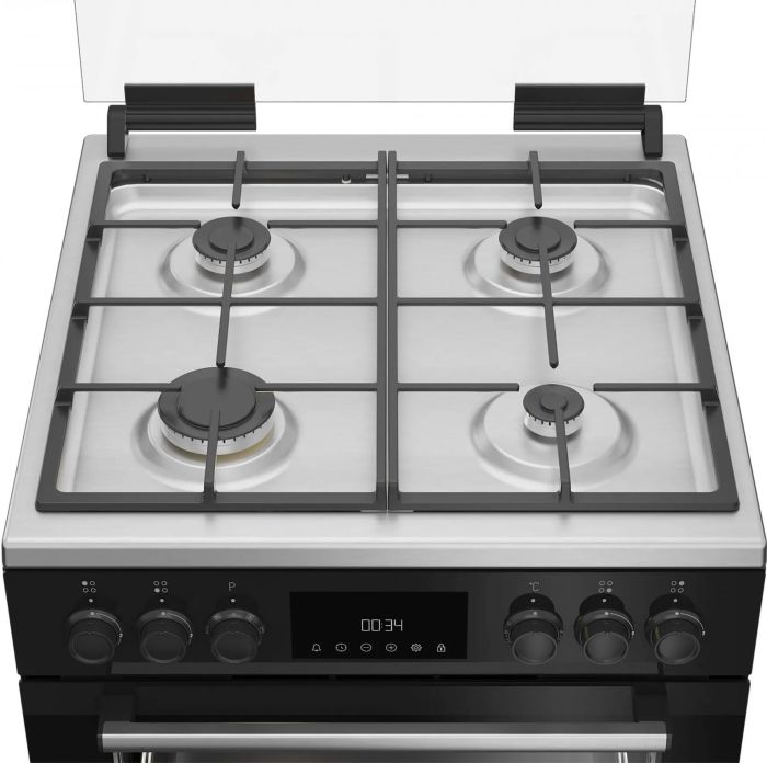 Плита Beko комби, 72л, 60x60см, дисплей, конвекция, чугун, черный