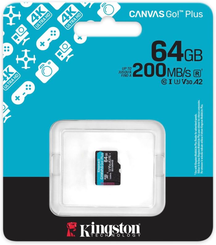 Карта памяти Kingston microSD   64GB C10 UHS-I U3 A2 V30 R200MB/s