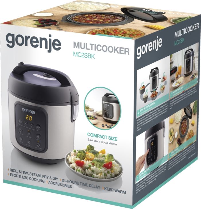 Мультиварка Gorenje, 476Вт, міні, чаша-2л, электронное управл., 5 програм, металл/пластик, черный