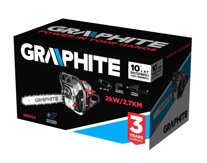 Пила цепная бензиновая GRAPHITE 40/45см 2кВт/2.7л.с. 52см3 5.53кг