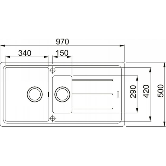 Мойка кухонная Franke Basis фрагранит, прямоуг., с крылом, 970х500х200мм, чаша - 2, врезная, оникс