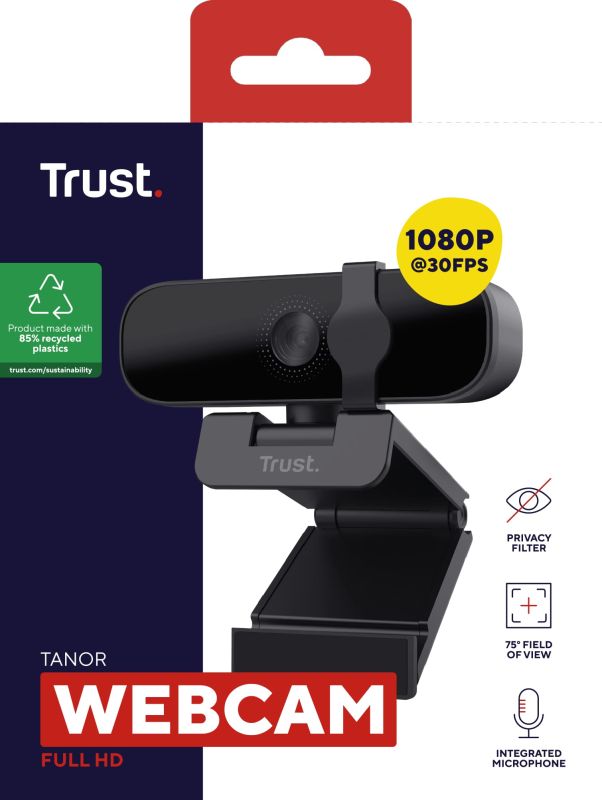 Вебкамера Trust Tanor,Full HD, 30 fps, fixed focus, черный