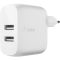 Зарядний пристрій мережевий Belkin 24Вт 2хUSB-A, кабель USB-A > Lightning, 1м, білий