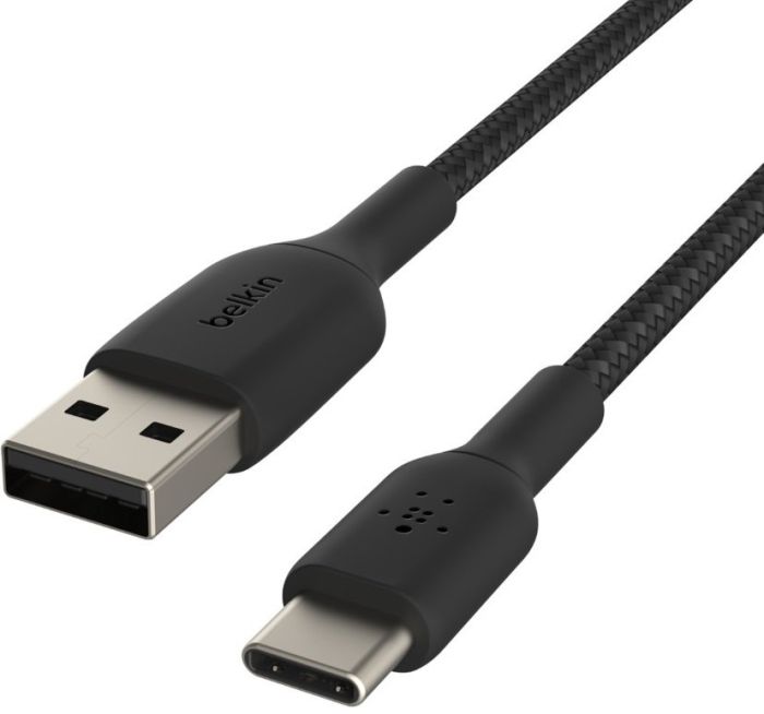 Кабель USB-A > USB-C заряджання/синхронізації Belkin 2м, 15Вт, Type-C, плетений, чорний