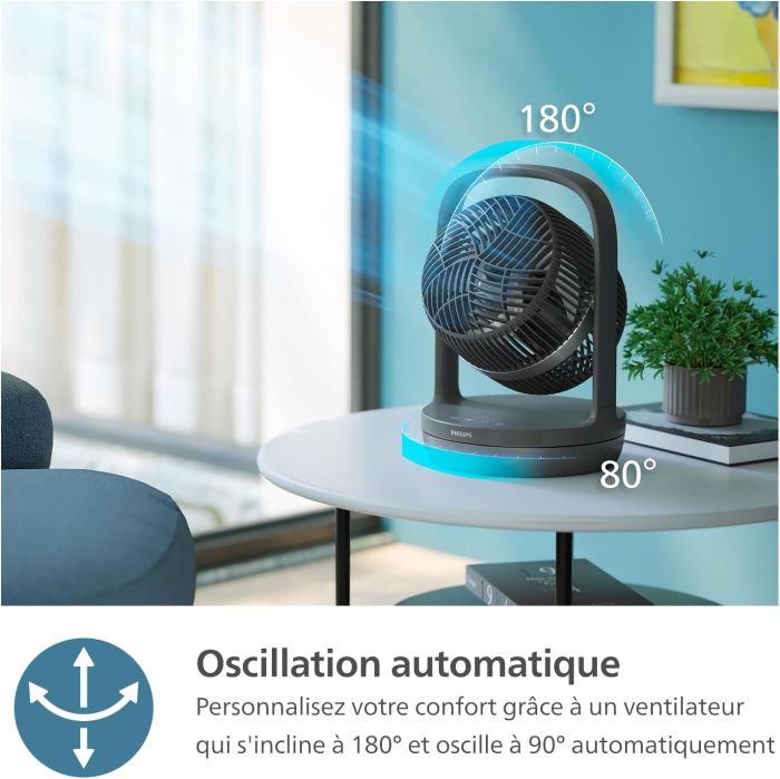 Вентилятор Philips настольный Series 3000, 22см, 27Вт, таймер, поворот 180, черный
