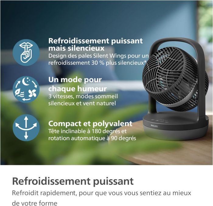 Вентилятор Philips настольный Series 3000, 22см, 27Вт, таймер, поворот 180, черный