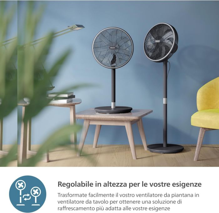 Вентилятор Philips підлоговий Series 3000, 40см, 48Вт, керування через смартфон, регулювання висоти, чорний