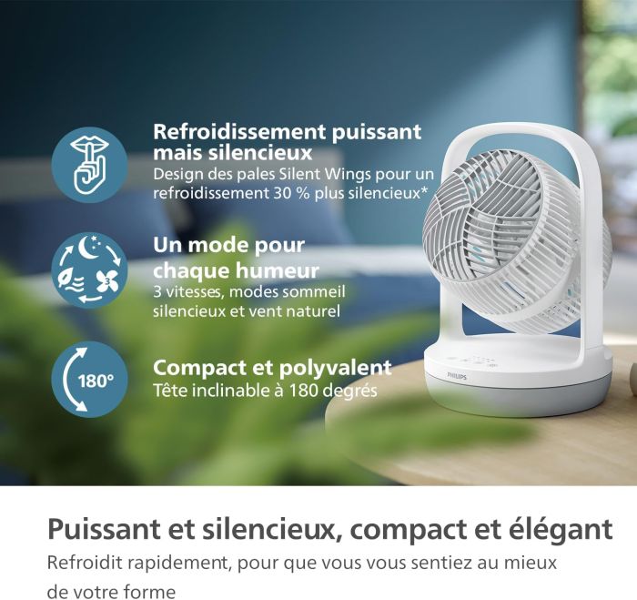 Вентилятор Philips настольный Series 2000, 22см, 24Вт, таймер, поворот 180, белый