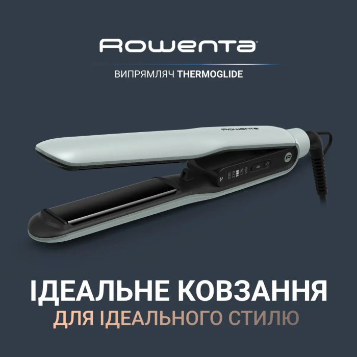 Випрямитель Rowenta Thermoglide, темп.режимов-5, 150-230С, дисплей, ионизация, титан, светло-зеленый