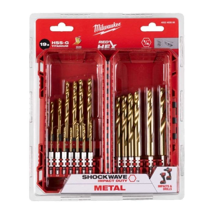Набір свердел по металу Milwaukee RedHEX Shockwave HSS-TiN, 19шт, 2-10мм, кейс