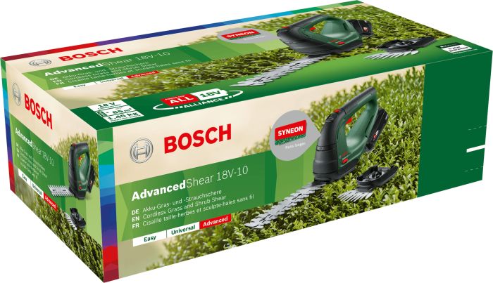 Ножницы для травы аккумуляторные Bosch AdvancedShear 18V-10 + насадка кусторез 10/20см шаг реза 8мм 1xPBA 2.0Ah 2.45кг