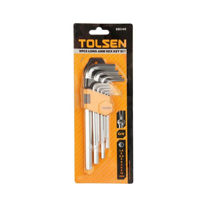Ключи шестигранные Tolsen, набор 9шт, длинные, 1.5-10мм, CrV
