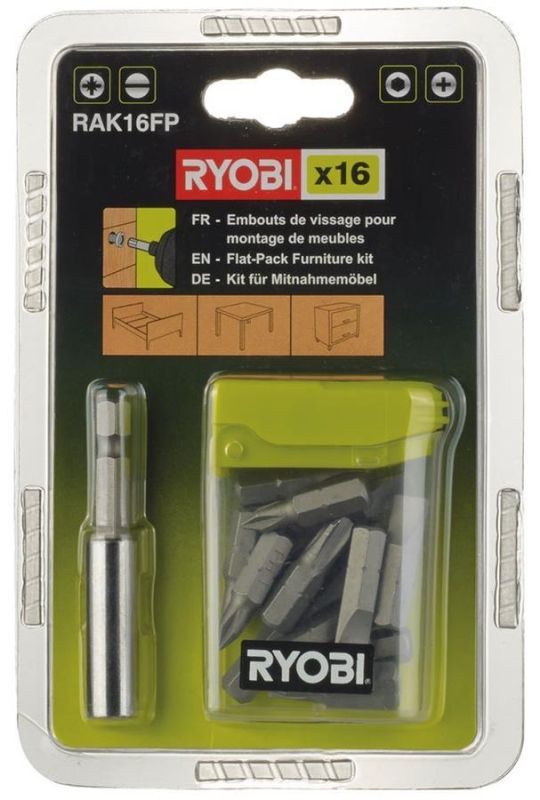 Набор бит Ryobi RAK16FP 15 бит 25мм  магнитный держатель бит 60мм
