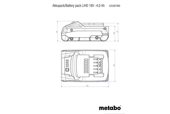 Аккумулятор Metabo LIHD 18В 4А·час 0.58кг