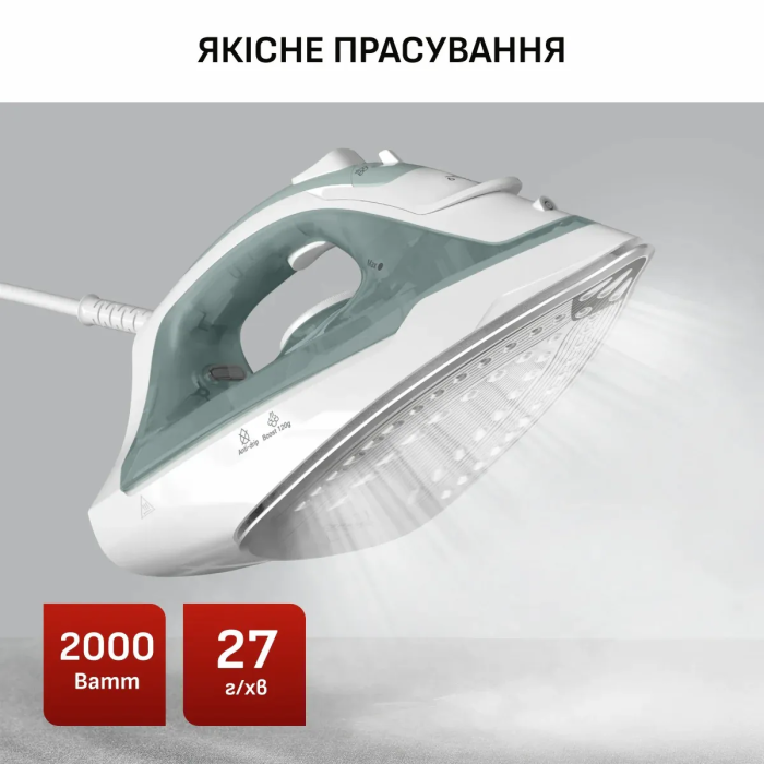 Утюг Tefal Virtuo 30, 1800Вт, 240мл, паровой удар -120гр, постоянный пар - 27гр, керам. подошва, бело-зеленый