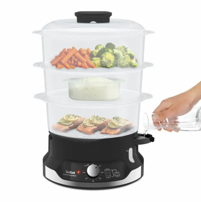 Пароварка Tefal Convenient, 800Вт, чаша-9л, резервуар для воды -1л, механическое управл., пластик, черный