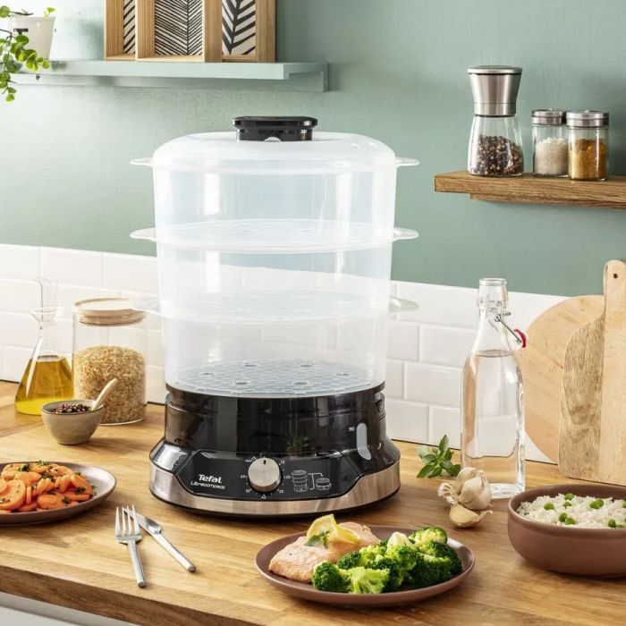 Пароварка Tefal Convenient, 800Вт, чаша-9л, резервуар для воды -1л, механическое управл., пластик, черный