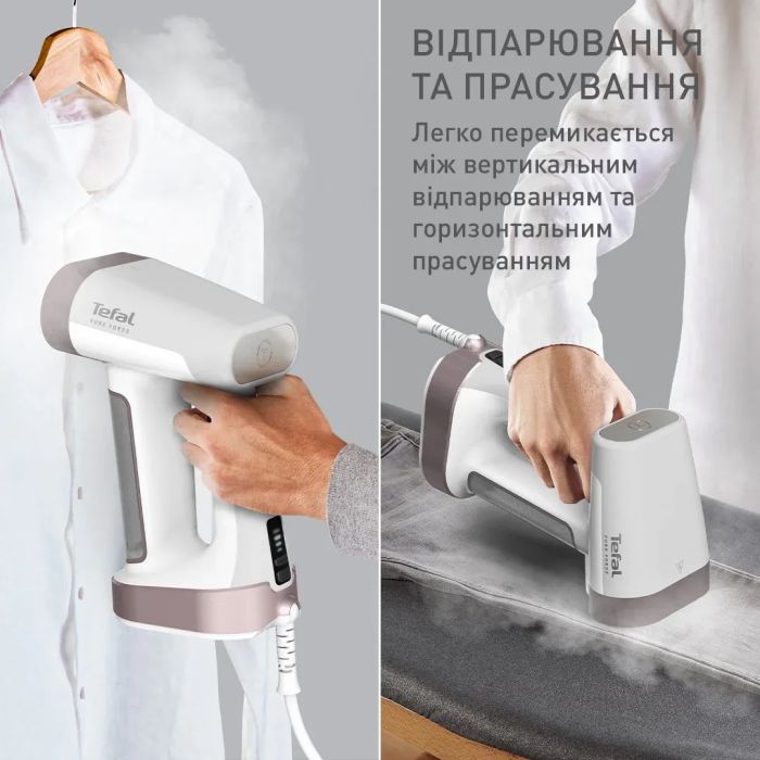 Отпариватель Tefal компактный Pure Force 2в1, 1800Вт, 180мл, постоянный пар - 35гр, керам. подошва, белый