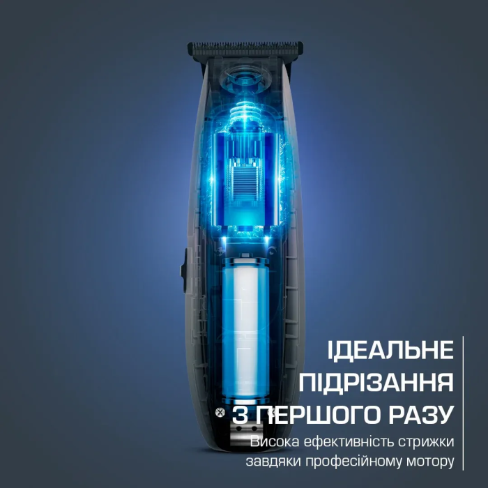 Тример Rowenta Barber Experience, для голови, бороди, мережа+акум., роторний мотор, насадок-5, нержавіюча сталь з покриттям DLC, чорно-синій