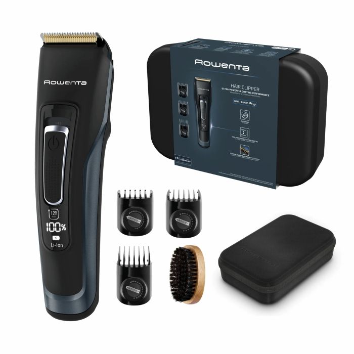 Машинка для стрижки Rowenta Advancer, сеть+акум., роторный мотор, насадок-3, кейс, титан.напыл., синий