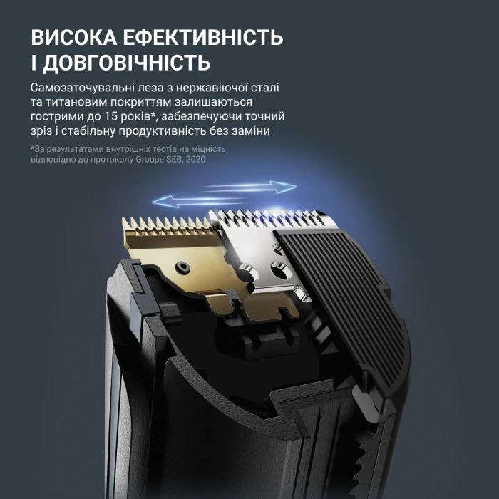 Машинка для стрижки Rowenta Advancer, сеть+акум., роторный мотор, насадок-3, кейс, титан.напыл., синий