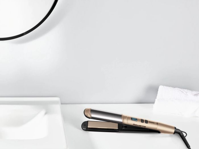 Випрямляч Rowenta Glam & Shine 2в1, темп.режимів-8, 140-210С, дисплей, кераміка, золотий