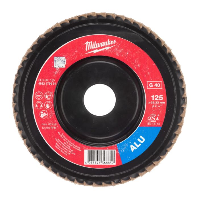 Диск лепестковый Milwaukee ALUMINIUM, 125x22.2мм, K40