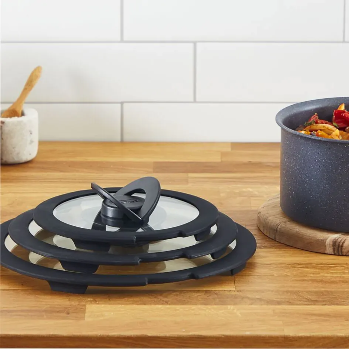 Набір скляних кришок Tefal Ingenio, 16см, 18см, 20см, скло, пластик, чорний