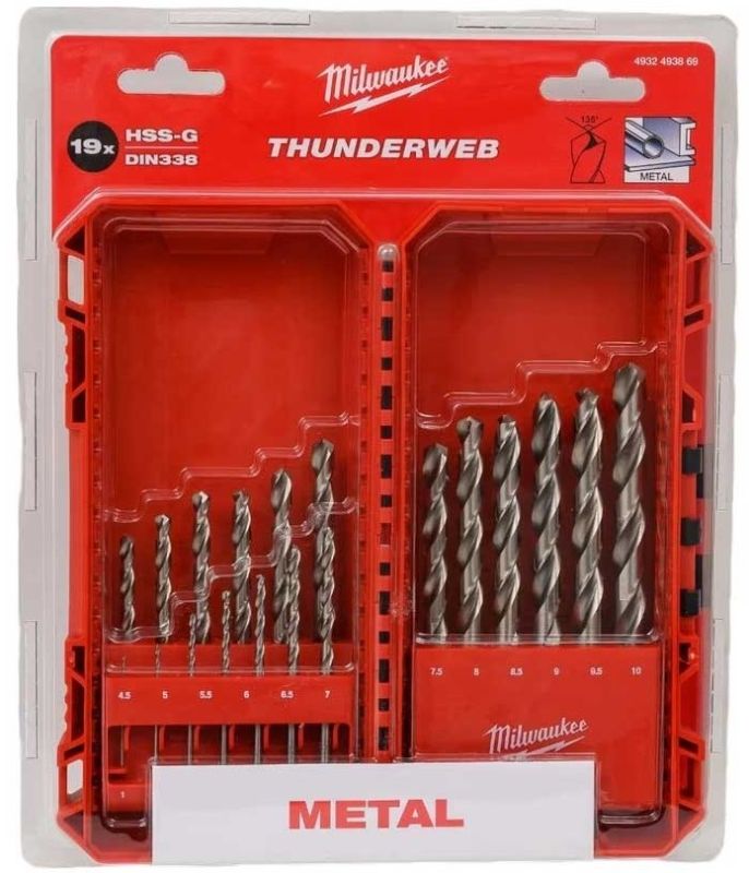 Набір свердел по металу Milwaukee HSS-G THUNDERWEB, 19 шт, 1-10мм, кейс