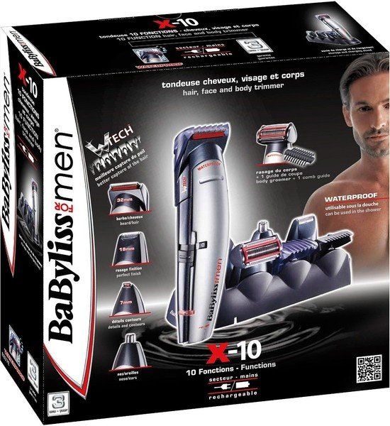 Набор для стрижки  Babyliss для головы, усов, бороды,носа и тела, сеть+акум., насадок-10, серебристый
