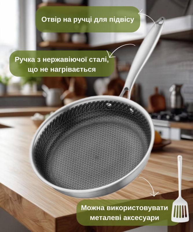 Сковорода Ardesto Black Mars Avior, 28см, нержавеющая сталь Triply