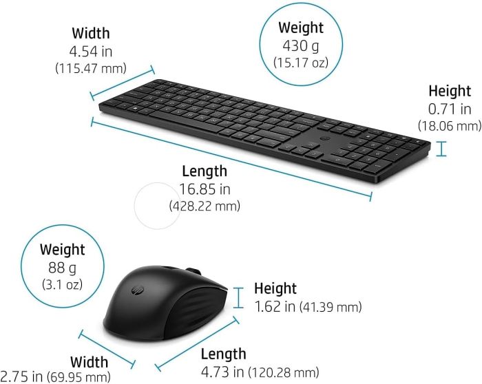Комплект клавіатура та миша HP 650, WL, EN/UK, чорний
