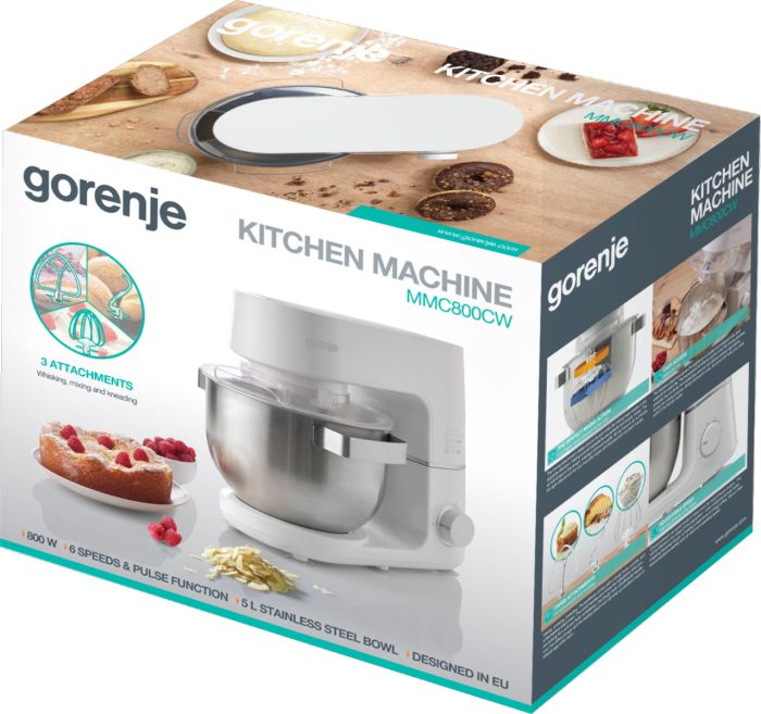 Кухонная машина Gorenje 800Вт, чаша-металл, корпус-металл, насадок-3, белый