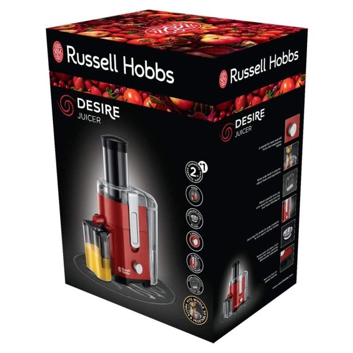 Соковитискач Russell Hobbs Desire відцентрований 550Вт, чаша-0.75л, жмих-2л, пластик, червоно-чорний